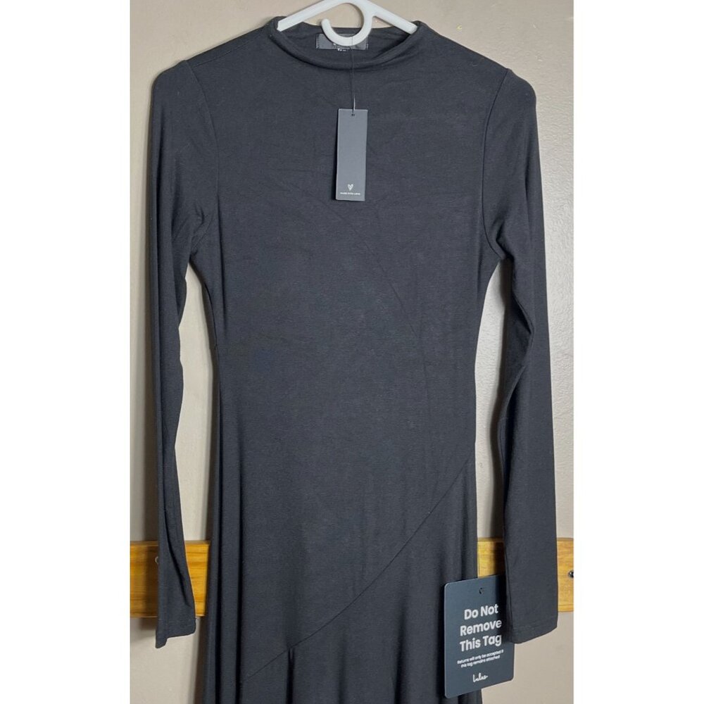NWT Lulus Mock Neck Dress Maxi Rayon Jersey Versatile Dark Feminine Winter Wm XS - Picture 4 of 7